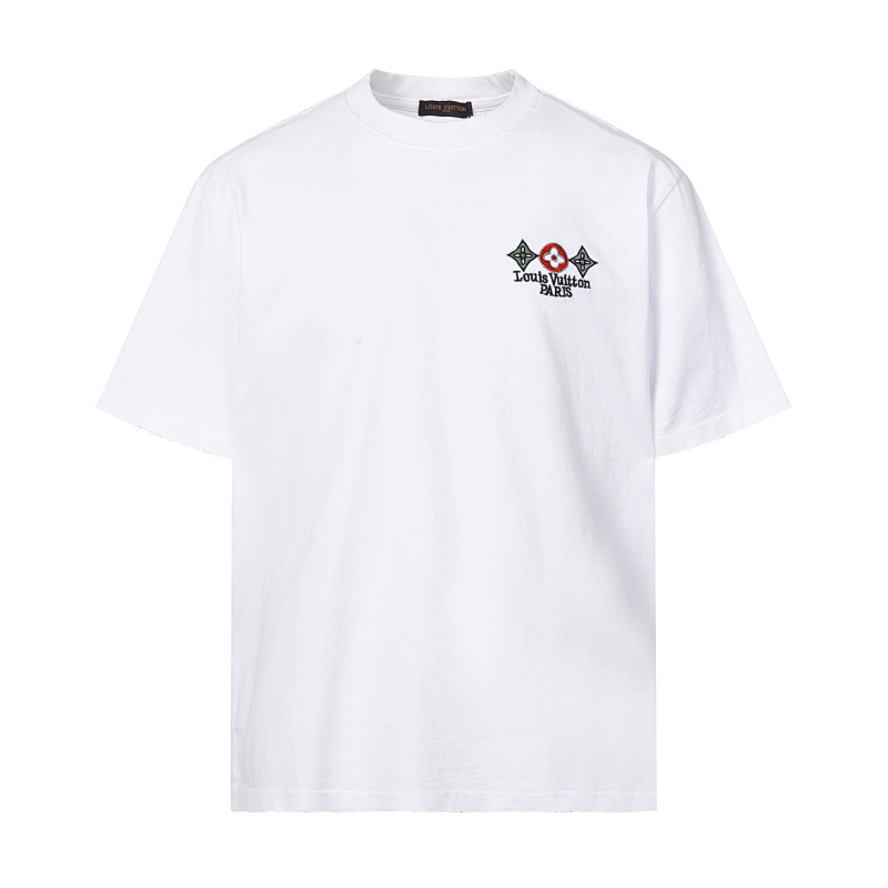 LOUIS VUITTON クラシックなミニマルデザインの刺繍ロゴ入りコットンTシャツ