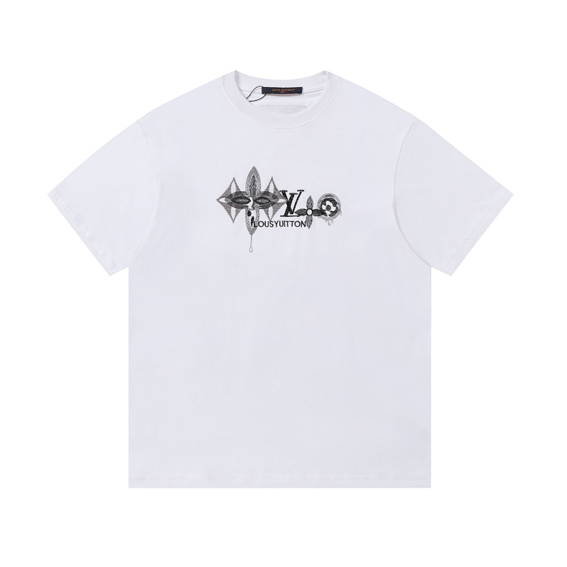 LOUIS VUITTON ゆったりとしたカジュアルな刺繍入り純綿Tシャツ