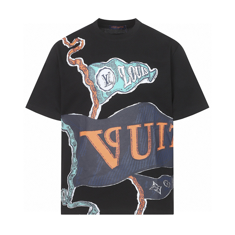 LOUIS VUITTON 四つ葉のクローバーの旗のロゴが入ったコットンTシャツ