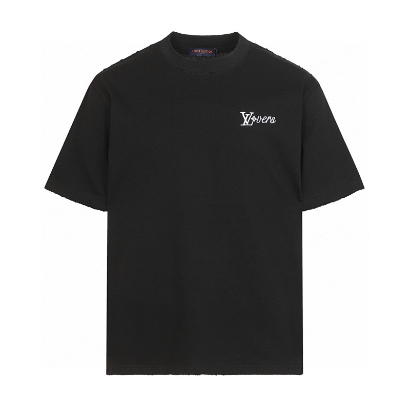 LOUIS VUITTON スタイリッシュな刺繍ロゴ入り純綿Tシャツ