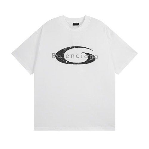 Balenciagaパリ 26SS シングルリングロゴ クラック調英字プリント 半袖 T シャツ