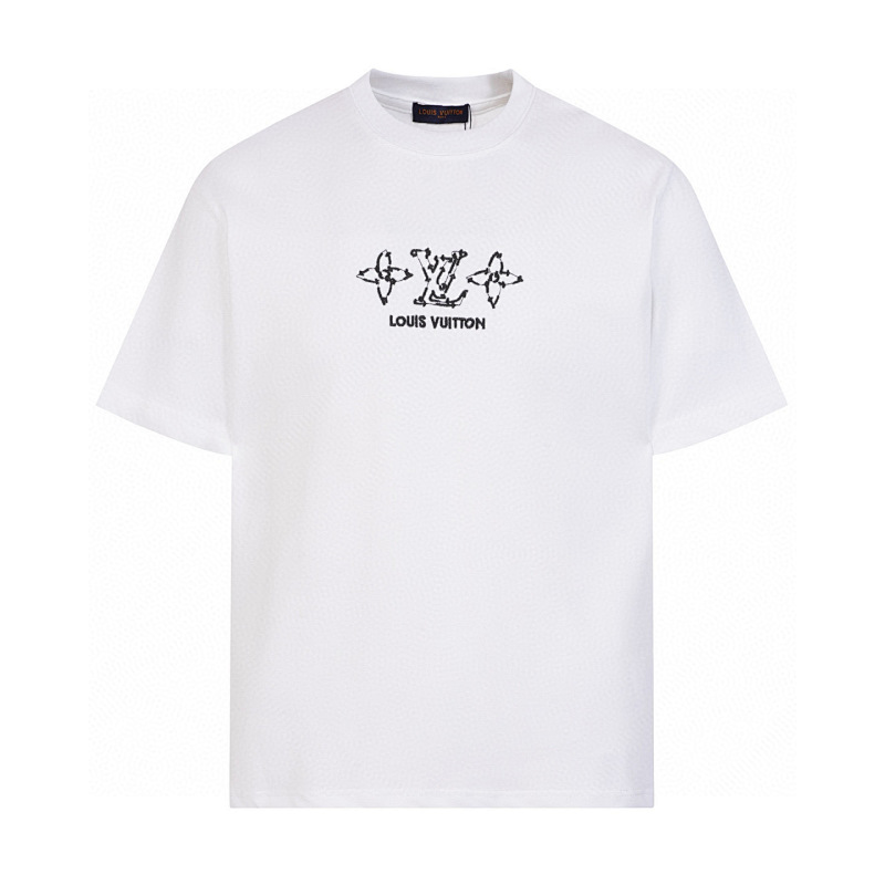 LOUIS VUITTON おしゃれな刺繍入りカジュアルピュアコットンTシャツ